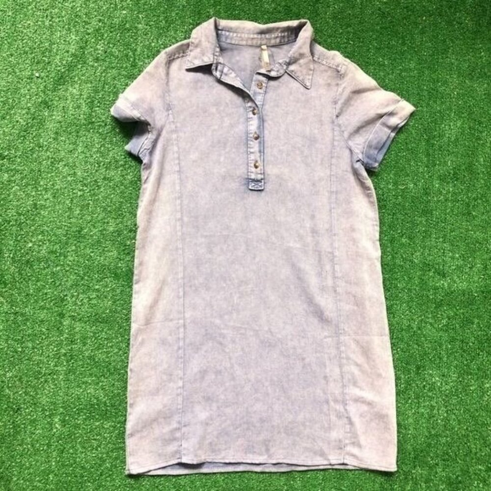 Mono B Blue Vintage Inspired Short Sleeve Dress Shirt Dress Size M, L - Picture 5 of 9